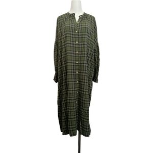 🦎🦎🦎 Green & Navy Plaid Button-Front Cotton Dress